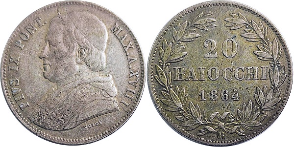 Pius IX 1864 20 Baiocchi